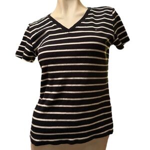 Tommy Hilfiger Black and White Striped V-Neck Tee